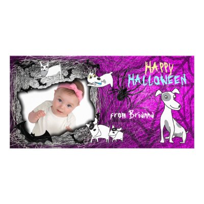 Add Image Puppy Halloween Photo Card Pink by pixibition