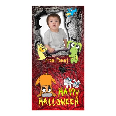 Add Image Puppy Halloween Photo Card Red by pixibition