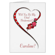 Add name, Swirling heart Chief Bridesmaid invite Greeting Cards
