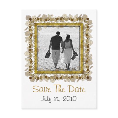 Add Photo Save The date Postcard White Gold Leaf by pixibition