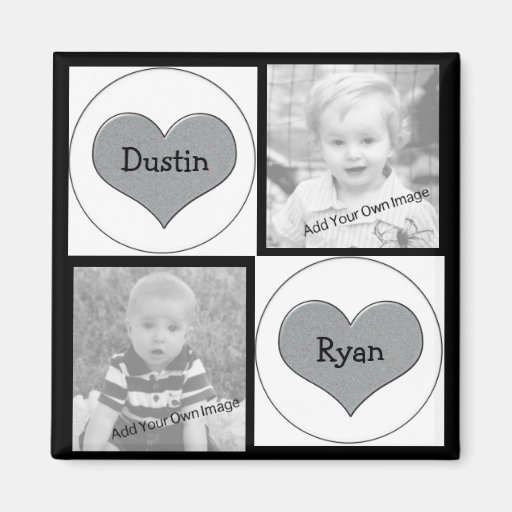 Add Your Info, Black with Grey Hearts Photo Magnet