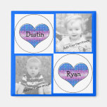 Add Your Info, Blue with Pink Hearts Photo Magnet