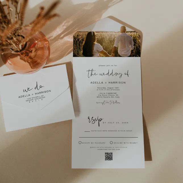 ADELLA Edgy Modern Minimalist Wedding All In One Invitation Zazzle