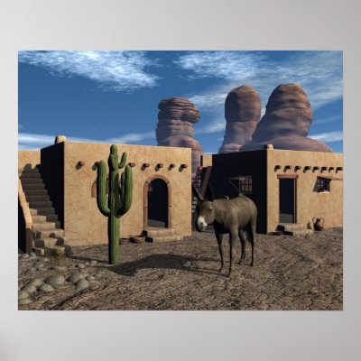 Adobe Dwellings and Burro Poster by jasonmit