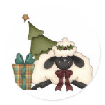 adorable christmas time sheep round sticker