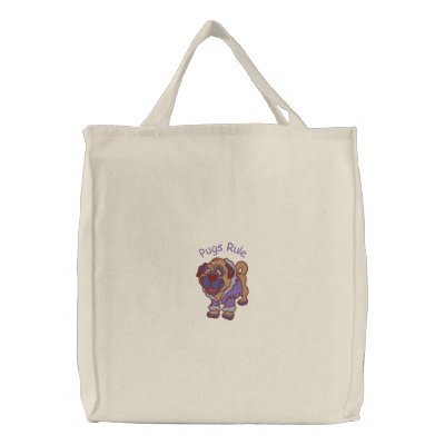 Adorable Embroidered Puggy Tote Bag - Customise by PugsNPals