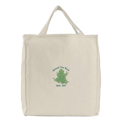 Adorable Emrboidered Climbing Frog Totes Canvas Bags by naturetees