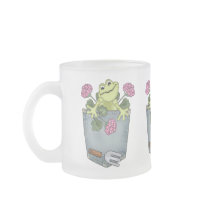 Adorable Gardening Frog Pink Flowers Mugs