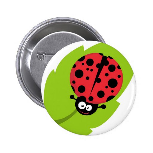 Adorable Ladybug on a Leaf Pinback Button
