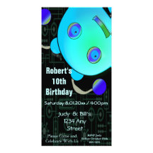 Adorable Peek A Boo Blue Robot Birthday Photo Card