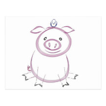 Adorable Pig and Bird Postcards