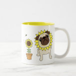 Adorable Sunflower Pug Mugs - Text optional