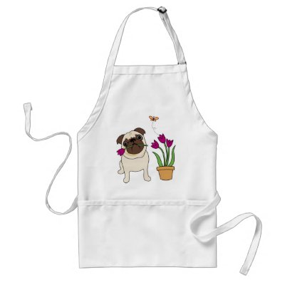 Adorable Tulip Pug and Butterfly Aprons by designsbydandy