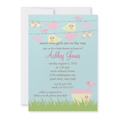 Adorable Twin Girls Clothesline Baby Shower Personalised Invite by celebrateitinvites