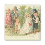 Adorable Vintage Pig Bride and Groom Magnets