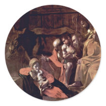 Adoration Of The Shepherds By Michelangelo Merisi Round Sticker