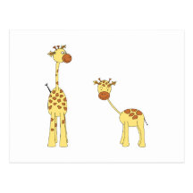 Adult and Baby Giraffe. Cartoon Postcard