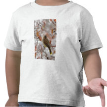 Adult Cedar Waxwing on hawthorn with snow, T-shirts