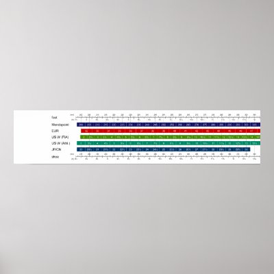 Adult Women's Shoe Size Comparison Chart Posters by chartsanddiagrams