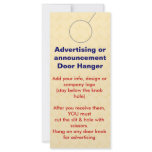 Advertising DOOR HANGER promotion tags rack cards