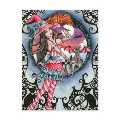 Aelita and Jax - Witch and Cat Postcard by nikkiburnette