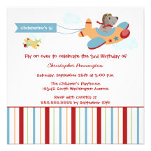 Aeroplane dog pilot boy's birthday party invitatio