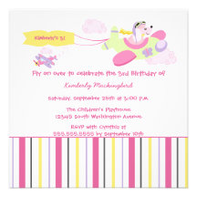 Aeroplane dog pilot girls birthday party invitatio