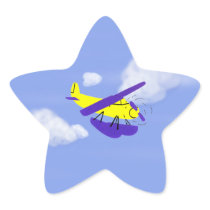 Aeroplane Yellow and Blue Cartoon Art Star Sticker