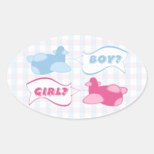 Aeroplanes and Banners Gingham Gender Reveal Party Sticker