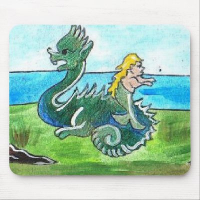 Aesop's Dragon and Mermaid Mousepad by dkpalmer