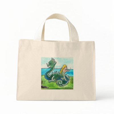 Aesop's Dragon and Mermaid Totebag by dkpalmer