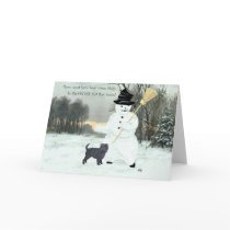 Affenpinscher and Snowman Card