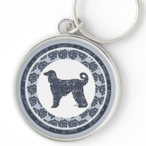 Afghan Hound Dog with Blue Hearts Keychain