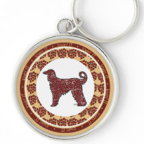 Afghan Hound Dog with Red Hearts Keychain