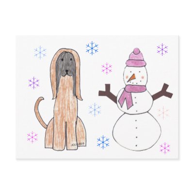 Afghan Hound & Snowman Postcards by giftsjustforuholiday