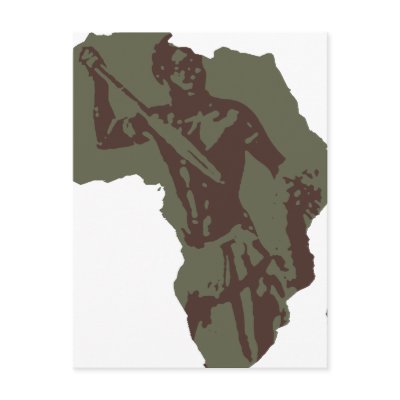 Africa Map African Warrior Artwork Postcards by Funkart