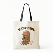 African American Baby Girl and Bear Bag
