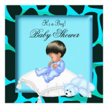 African American Baby Shower Boy Animal Print Invitations