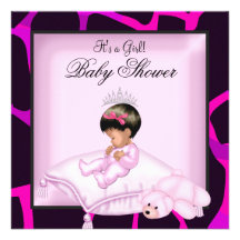African American Baby Shower Girl Hot Pink Black Custom Invitations