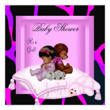 African American Baby Shower Girl Pink Custom Invitations