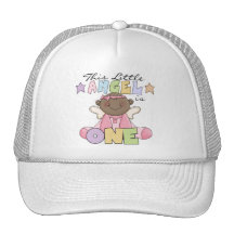 African American Girl Angel 1st Birthday Mesh Hat
