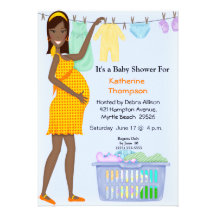 African American Pregnant Mum Laundry  Invitation