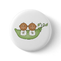 African American Twins in Pea Pod Button