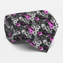 African Daisies BW Floral Neck Tie