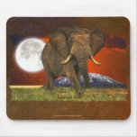 African Elephant & Savannah Moon Art Design Mousepads