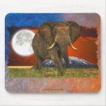 African Elephant & Savannah Moon Art Design Mouse Pad