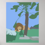 African Lion sleeping with tree poster