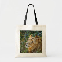 African male lion tote bags
