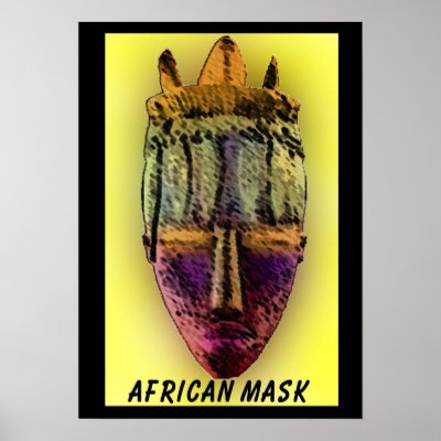 AFRICAN-MASK-YELLOW PRINT POSTER by junglewalkcom