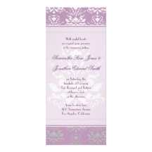 African Violet & Silver Damask Slim Wedding Invite